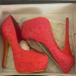 Mascotte Women's Pink (lipstick) Rhinestone Platform Heels